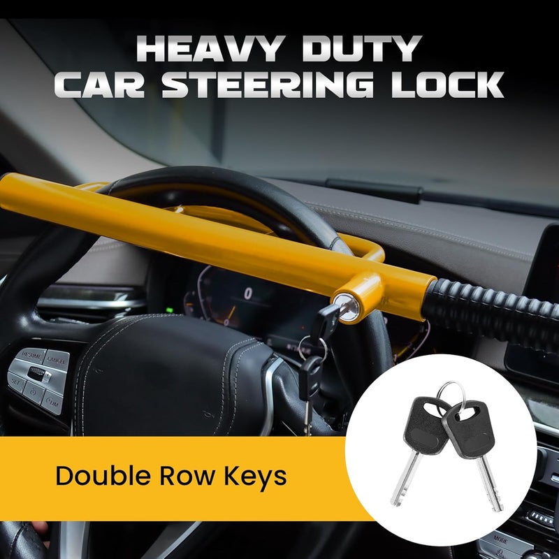 LAMA Heavy Duty Steering Wheel Lock Car Anti-Theft Device, Universal Vehicle Steering Wheel Lock Car Anti Theft Security Lock for Cars Trucks Vans and SUVs(Yellow) - Image 5